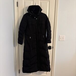 1 Madison Womens Hooded Luxe Down Maxi Long Parka Coat Black Women's  U.S. Large